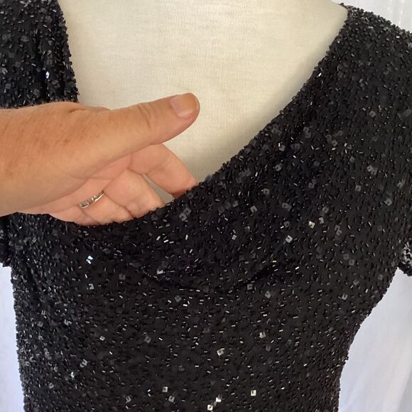 Adrianna Papell Boutique Silk Beaded Black Top Cowl Neckline Women’s Medium - Picture 5 of 9